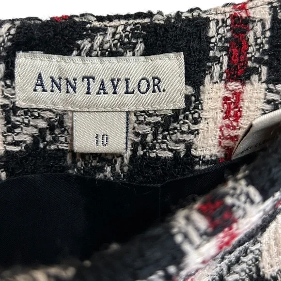 Vintage Ann Taylor Skirt 10 Wool Tweed Lined White Black Red Y2K - Picture 3 of 4
